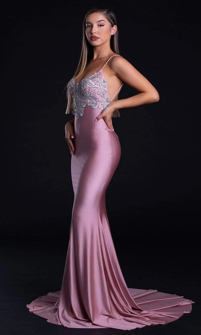 Portia And Scarlett - PS21226 Appliqued V Neck Mermaid Dress 6 Portia And Scarlett - PS21226 Appliqued V Neck Mermaid Dress