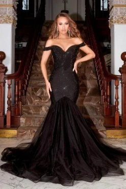 Portia And Scarlett - PS21251 Off Shoulder Glittered Trumpet Gown