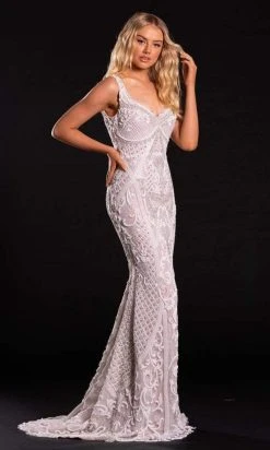 Portia And Scarlett - PS21502C Embellished V Neck Trumpet Dress 7 Portia And Scarlett - PS21502C Embellished V Neck Trumpet Dress