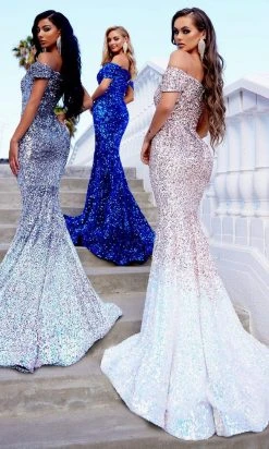 Portia And Scarlett - Ps22353 Draped Off Shoulder Sequin Gown