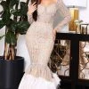 Portia And Scarlett - Ps22421C Long Sleeves Feather Fringed Gown