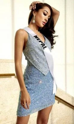 Portia And Scarlett PS22484C - Overlaid Neck Cocktail Dress