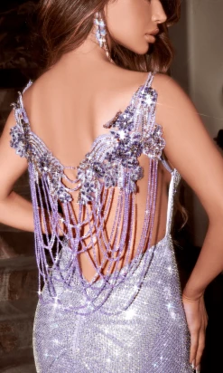 Portia And Scarlett PS22513 - Dangling Jewels Open Back Evening Gown