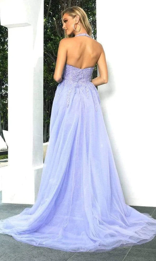Portia And Scarlett - Ps22926 Halter V Neck Beaded Prom Gown 4 Portia And Scarlett - Ps22926 Halter V Neck Beaded Prom Gown