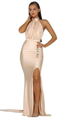 Portia And Scarlett - PS5007 Ruched Halter Evening Dress 14 Portia And Scarlett - PS5007 Ruched Halter Evening Dress