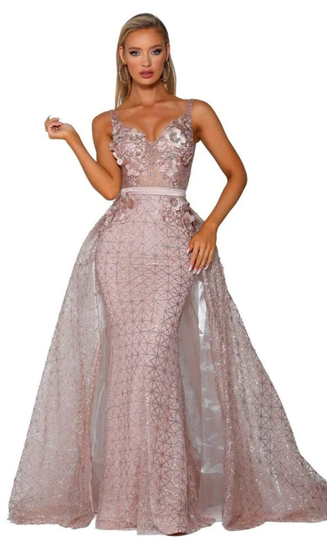 Portia And Scarlett - PS6008S Glitter Mermaid Gown With Overskirt 8 Portia And Scarlett - PS6008S Glitter Mermaid Gown With Overskirt