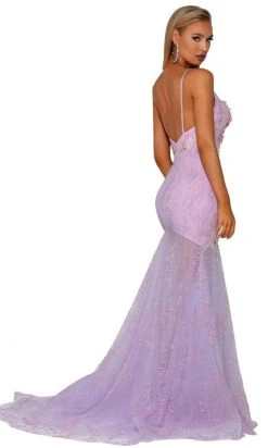 Portia And Scarlett - PS6016 Embroidered Plunging V-Neck Trumpet Dress 6 Portia And Scarlett - PS6016 Embroidered Plunging V-Neck Trumpet Dress