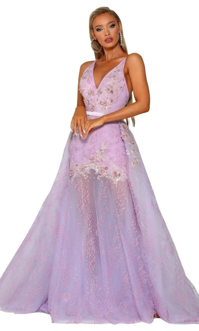 Portia And Scarlett - PS6016S Embroidered V-Neck Dress With Overskirt 8 Portia And Scarlett - PS6016S Embroidered V-Neck Dress With Overskirt