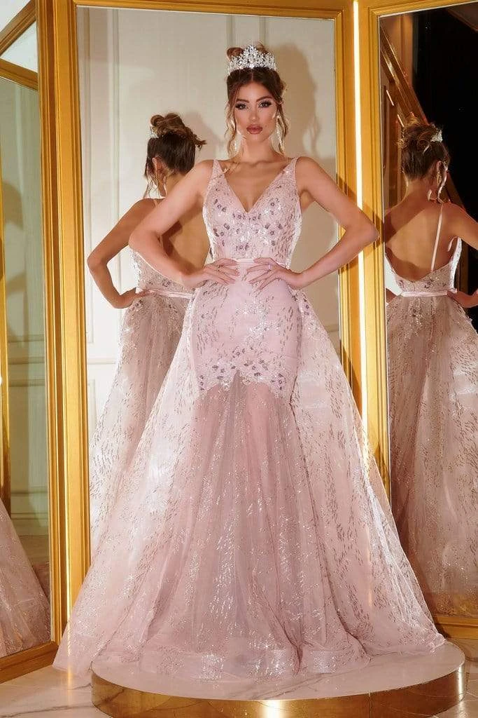 Portia And Scarlett - PS6016S Embroidered V-Neck Dress With Overskirt 3 Portia And Scarlett - PS6016S Embroidered V-Neck Dress With Overskirt