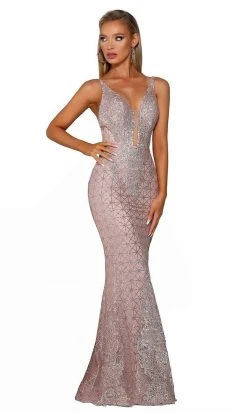 Portia And Scarlett - PS6027 Illusion Plunging Neck Glitter Mesh Gown