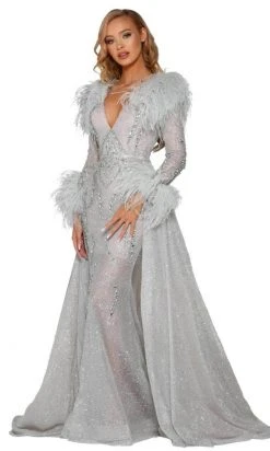 Portia And Scarlett - PS6092 V-Neck Glitter Overskirt Prom Gown 7 Portia And Scarlett - PS6092 V-Neck Glitter Overskirt Prom Gown