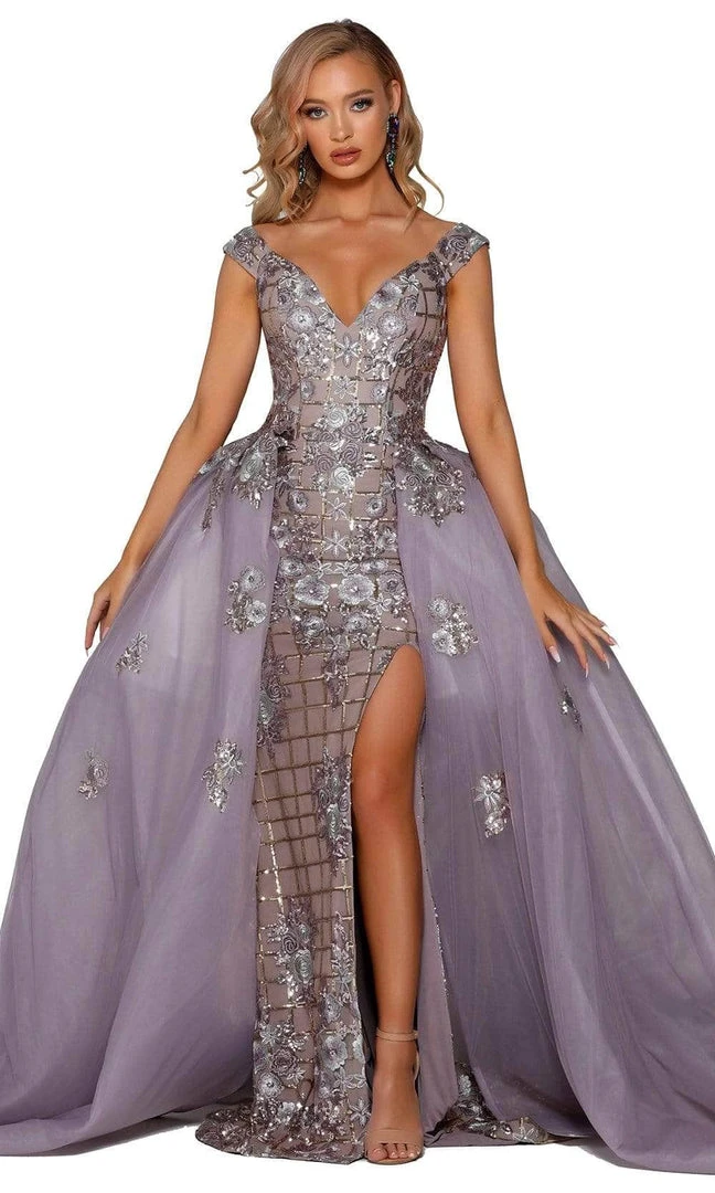 Portia And Scarlett - PS6094 Cap Sleeve Overskirt Prom Dress 3 Portia And Scarlett - PS6094 Cap Sleeve Overskirt Prom Dress