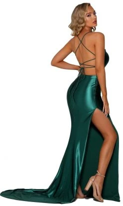 Portia And Scarlett - PS6306 Lace-Up Open Back Side Slit Evening Gown 24 Portia And Scarlett - PS6306 Lace-Up Open Back Side Slit Evening Gown