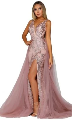 Portia And Scarlett - PS6501 Sequined Plunging V Neck With Overskirt