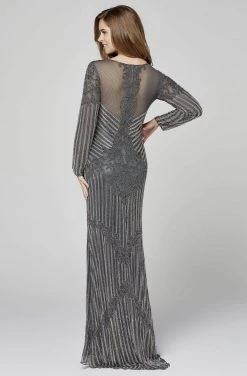 Primavera Couture - 3365 Embellished Long Sleeve V-neck Sheath Dress 12 Primavera Couture - 3365 Embellished Long Sleeve V-neck Sheath Dress