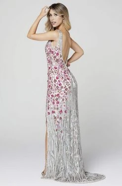 Primavera Couture - 3408 Sequined V-Neck Evening Dress