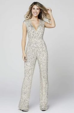 Primavera Couture - 3468 Sequined Plunging V-neck Jumpsuit 17 Primavera Couture - 3468 Sequined Plunging V-neck Jumpsuit