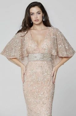 Primavera Couture - 3484 Embellished Bell Sleeve V-neck Sheath Dress