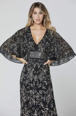 Primavera Couture - 3484 Embellished Bell Sleeve V-neck Sheath Dress