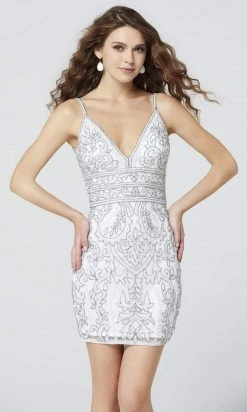 Primavera Couture - 3542 Beaded Plunging V Neck Sheath Dress