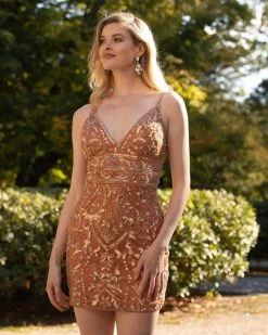 Primavera Couture - 3542 Beaded Plunging V Neck Sheath Dress