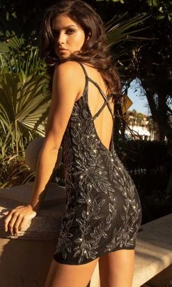 Primavera Couture - 3555 Plunging V-Neck Cross Back Sheath Dress