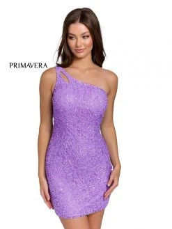 Primavera Couture - 3573 One Shoulder Sequined Fitted Cocktail Dress