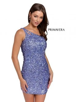 Primavera Couture - 3573 One Shoulder Sequined Fitted Cocktail Dress