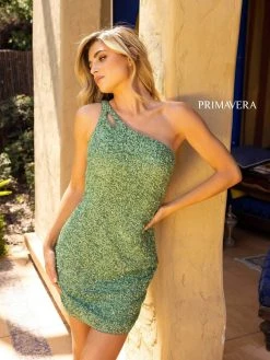 Primavera Couture - 3573 One Shoulder Sequined Fitted Cocktail Dress