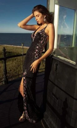 Primavera Couture - 3604 Embellished Plunging V Neck Long Dress