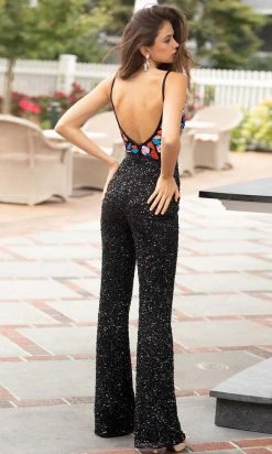 Primavera Couture - 3608 Plunging V Neck Sequin Jumpsuit 14 Primavera Couture - 3608 Plunging V Neck Sequin Jumpsuit