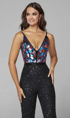 Primavera Couture - 3608 Plunging V Neck Sequin Jumpsuit 13 Primavera Couture - 3608 Plunging V Neck Sequin Jumpsuit
