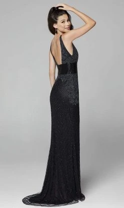 Primavera Couture - 3617 V-Neck Fitted Midriff Fully Beaded Dress