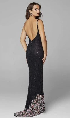 Primavera Couture - 3618 V-Neck Beaded 3D Floral Applique Hem Gown