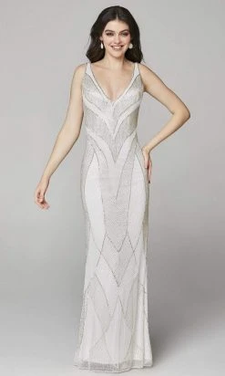 Primavera Couture - 3629 Embellished V Neck Long Sheath Dress