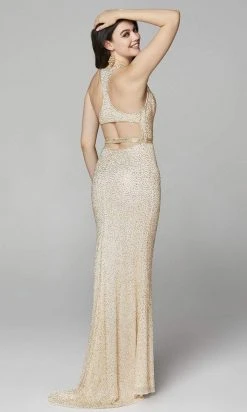 Primavera Couture - 3635 Beaded Deep V Neck Dress With Slit And Train 21 Primavera Couture - 3635 Beaded Deep V Neck Dress With Slit And Train