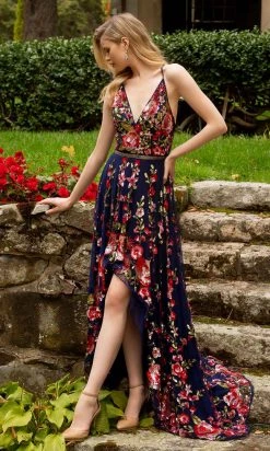 Primavera Couture - 3639 Floral Sequin A-Line High Low Dress