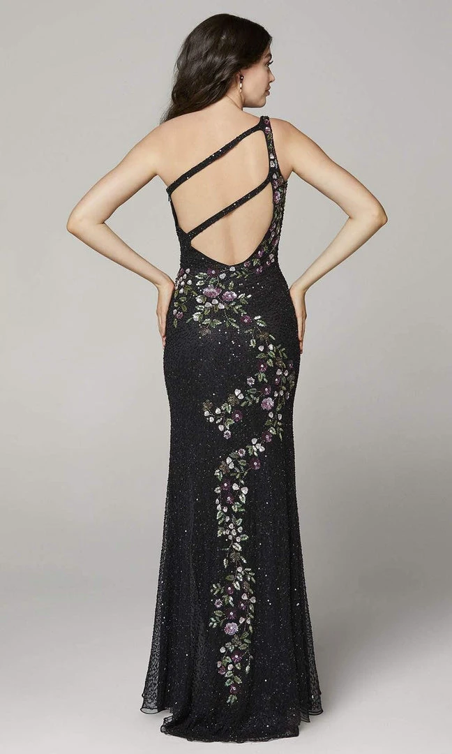 Primavera Couture - 3641 Floral One Shoulder Dress With Slit 8 Primavera Couture - 3641 Floral One Shoulder Dress With Slit