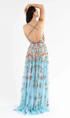 Primavera Couture - 3740 Trailing Floral Sequins Plunging V Neckline Ballgown