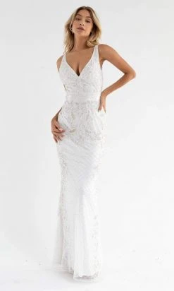 Primavera Couture - 3741 V-Neck Beaded Lace Long Gown