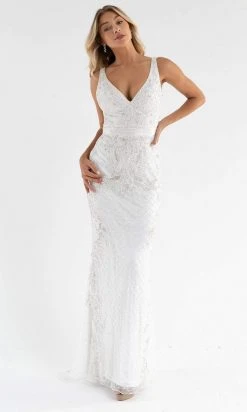 Primavera Couture - 3741 V-Neck Beaded Lace Long Gown