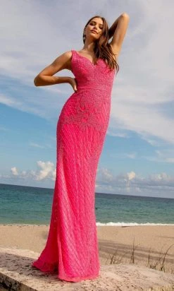 Primavera Couture - 3741 V-Neck Beaded Lace Long Gown