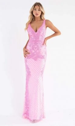 Primavera Couture - 3741 V-Neck Beaded Lace Long Gown