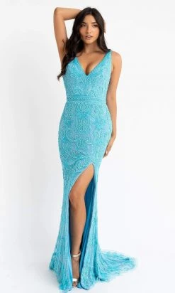 Primavera Couture - 3745 Beaded Sleeveless Wide Strap Gown