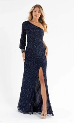 Primavera Couture - 3757 One Shoulder Long Sleeve Fully Sequined Gown 25 Primavera Couture - 3757 One Shoulder Long Sleeve Fully Sequined Gown