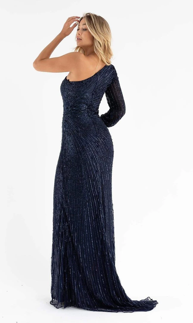 Primavera Couture - 3757 One Shoulder Long Sleeve Fully Sequined Gown 8 Primavera Couture - 3757 One Shoulder Long Sleeve Fully Sequined Gown
