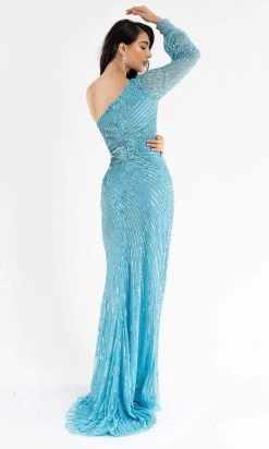 Primavera Couture - 3757 One Shoulder Long Sleeve Fully Sequined Gown