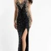 Primavera Couture - 3765 Unique Style Contrasting Sequins V Neckline Evening Gown