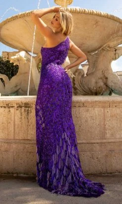 Primavera Couture - 3766 Asymmetrical One Sleeve Gown 40 Primavera Couture - 3766 Asymmetrical One Sleeve Gown