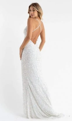 Primavera Couture - 3767 Plunging V Neckline Sequined High Slit Evening Gown